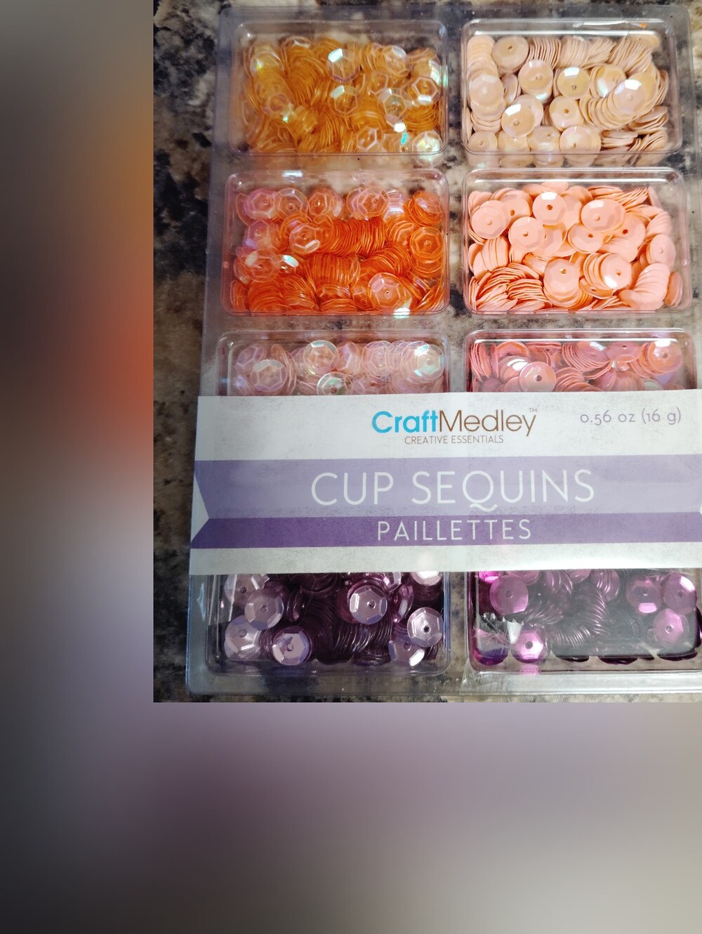 Craft Medley Peach & Purple Cup Sequins Assorted Pack New
